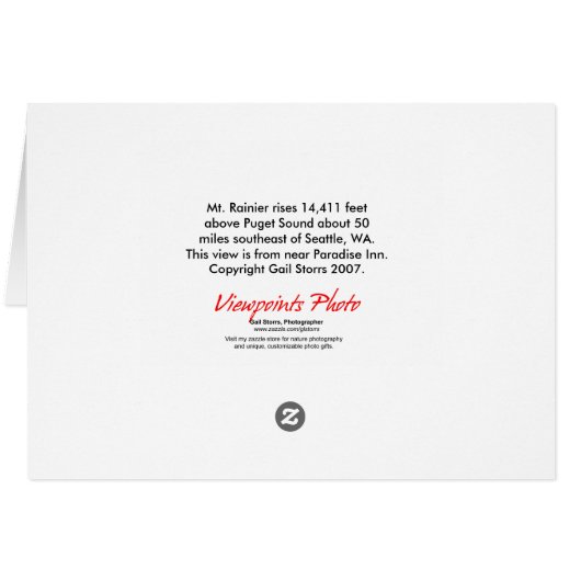 Mt Rainier Paridise Blank Kaart (Achterkant Horizontaal)