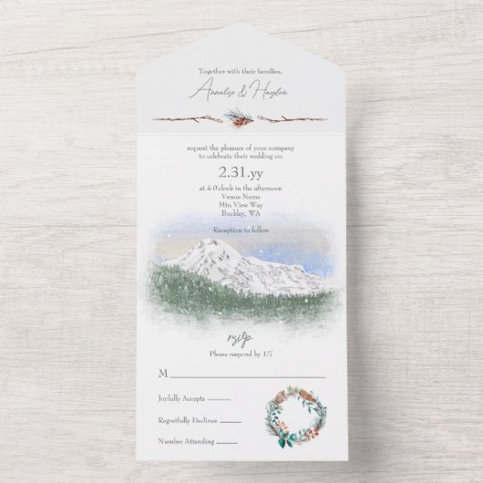 Mt. Rainier, Snow, Pinecones, Pine Needles All In One Uitnodiging (Binnen)