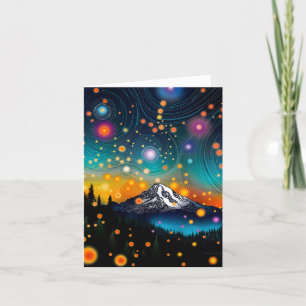 Mt. Rainier w Evening Sterrenhemel en Wildbloemen Feestdagen Kaart
