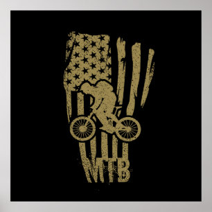 Mtb mountainbiken  Amerikaanse vlag goud Poster