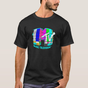 MTV Distressed  Pop Art Rainbow Static Glit T-shirt