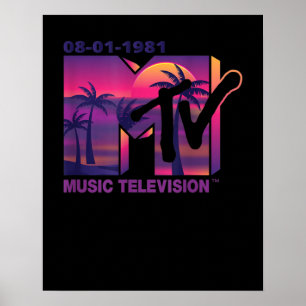 MTV-Logo met Paarse palmen in de Sunset Poster