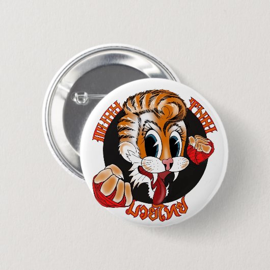 Muay Thai Cat Button Badge (Voorkant /achterkant)