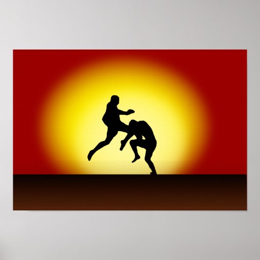 Muay Thai Flying Knee "Sunset in Thailand" Poster (Voorkant)
