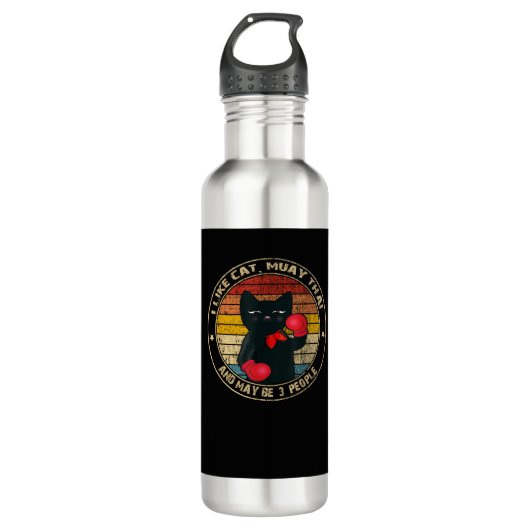Muay Thai Funny Cat Kickboxing Thailand Boxing Cat Waterfles (Voorkant)