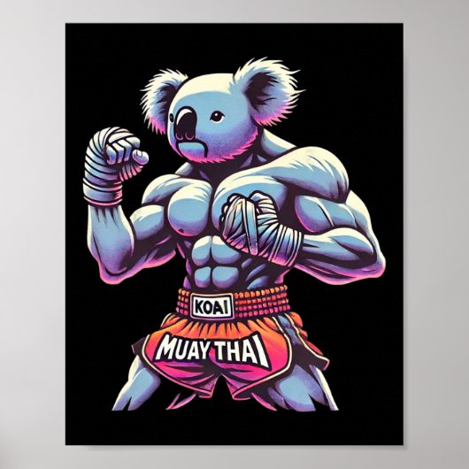 Muay Thai Koala Kickbokser Funny Poster (Voorkant)