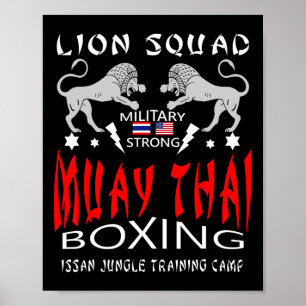 Muay Thai Leeuweneen Militair Boksen Poster