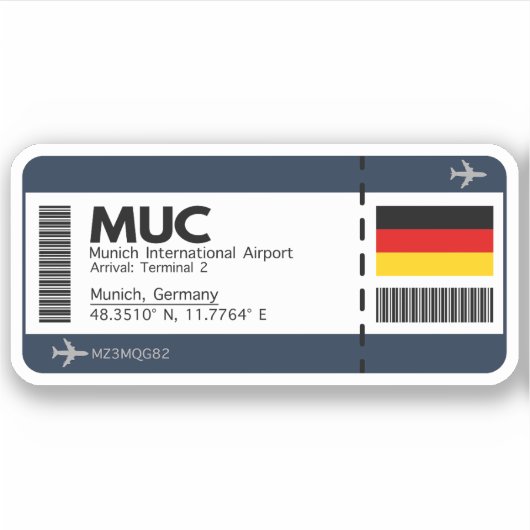 MUC Munich Airport Boarding Pass - Reizen Sticker (Voorkant)