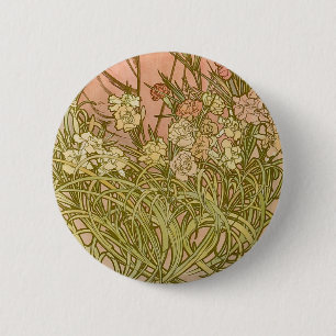 Mucha Art Nouveau-anjnbloemen Ronde Button 5,7 Cm