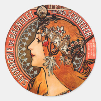 Mucha Art Nouveau Bagnolet Lady Ronde Sticker