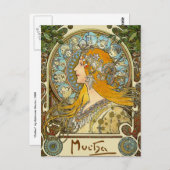 Mucha Art Nouveau Briefkaart - Zodiac - La Plume (Voorkant / Achterkant)