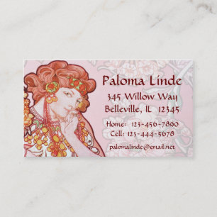 Mucha Art Nouveau Femme & Fleurs Cartes de visite