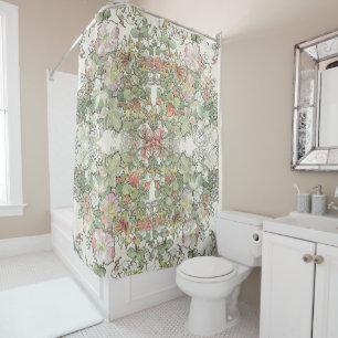 Mucha Art Nouveau Hollyhock Flowers Shower Curtain Douchegordijn