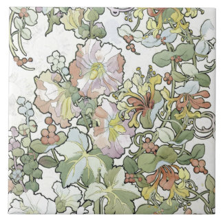 Mucha Art Nouveau Hollyhocks Floral Tile Tegeltje