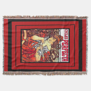 Mucha Art Nouveau Lady Bicycle Sport Throw Blanket Deken