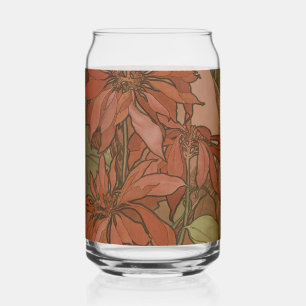 Mucha Art Nouveau Rode Poinsettia Bloempatroon Blikvorm Glas