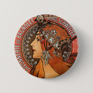 Mucha - Art Nouveau Ronde Button 5,7 Cm