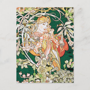 Mucha Art Nouveau: Vrouw met Daisy Briefkaart