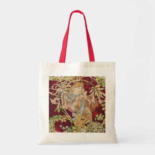 Mucha Art Nouveau: Vrouw met Daisy Tote Bag (Voorkant)