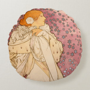 Mucha Art Nouveau Woman Beauty Rond Kussen