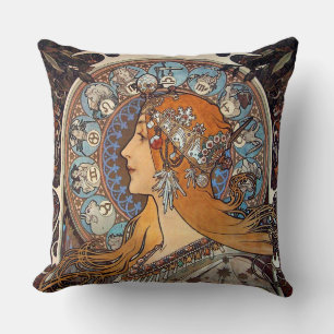 Mucha Art Nouveau Woman Franse dierentuin Kussen