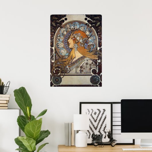 Mucha Art Nouveau Woman  Franse dierentuin Poster (Thuiskantoor)