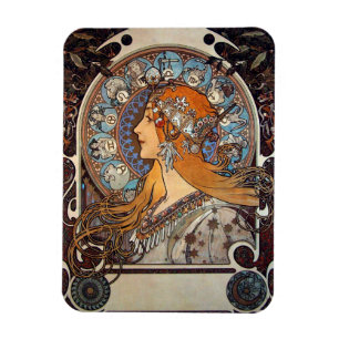 Mucha Art Nouveau Woman  Zodiac La Pluma Magneet