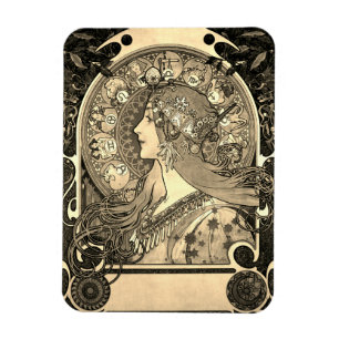 Mucha Art Nouveau Woman Zodiac La Pluma Magneet