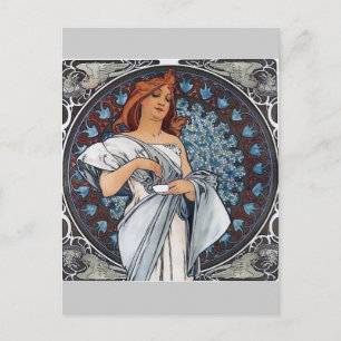 Mucha art white jurk briefkaart