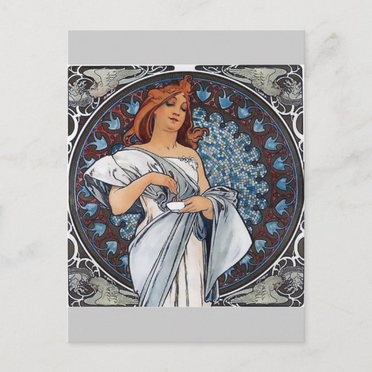 Mucha art white jurk briefkaart (Voorkant)