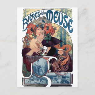Mucha beer Bieres de la Meuse vintage ad Briefkaart