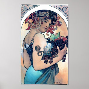 Mucha Grapes Art Deco  Woman Poster