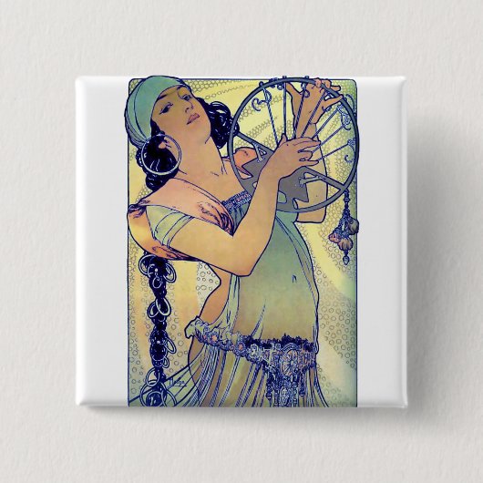 mucha gypsy tambourine dansmuziekvrouw vierkante button 5,1 cm (Voorkant)