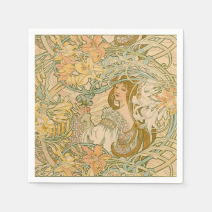 Mucha Lelies Taal van Bloemen Art Nouveau Meisjesa Servet