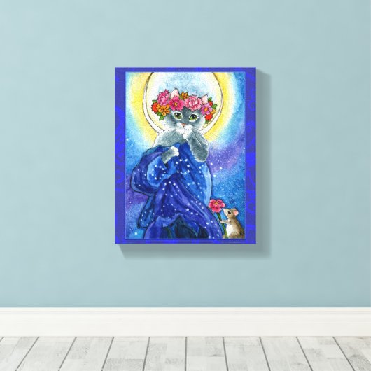 Mucha Moon Kat art parodie Canvas Afdruk (Insitu (Houten vloer))