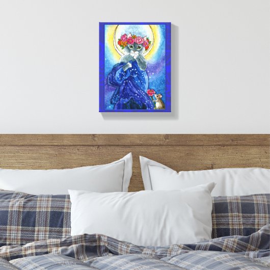 Mucha Moon Kat art parodie Canvas Afdruk (Insitu (Slaapkamer))