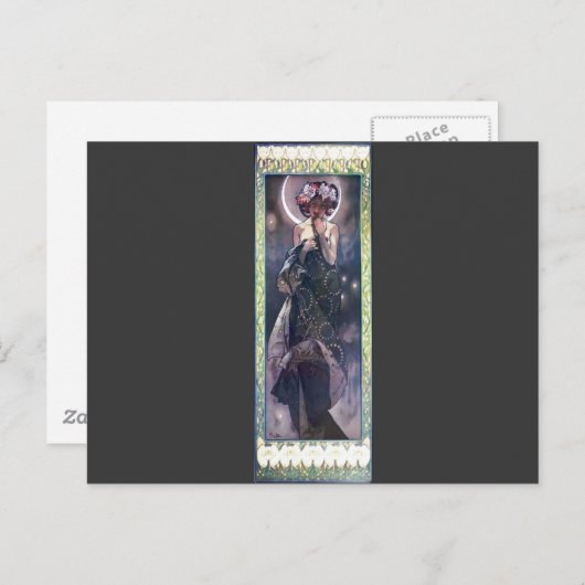 Mucha Moon Night Woman Art Nouveau Deco Briefkaart (Voorkant / Achterkant)