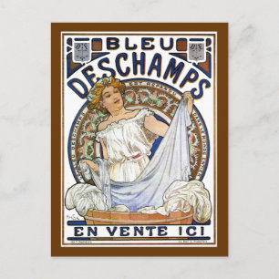 Mucha - Nouveau - Wasdag?! - Blauwe Deschamps Briefkaart