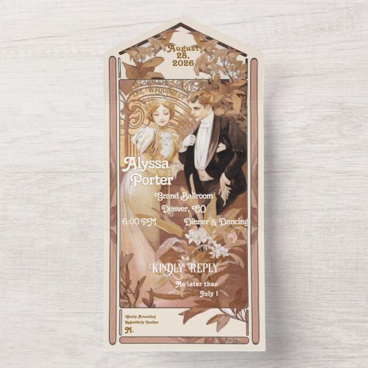 Mucha Poster Alles in één bruiloft Uitnodiging (Binnen)