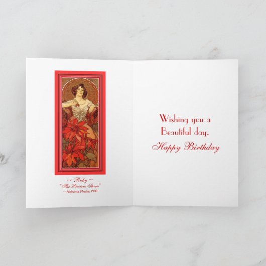 Mucha ~ "Precious Stone - Ruby" Juillet Carte d'an (Intérieur)