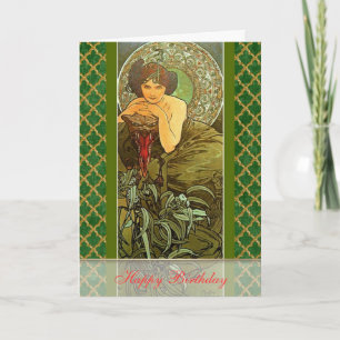 Mucha ~ "Precious Stones - Emerald" May Birthday Kaart