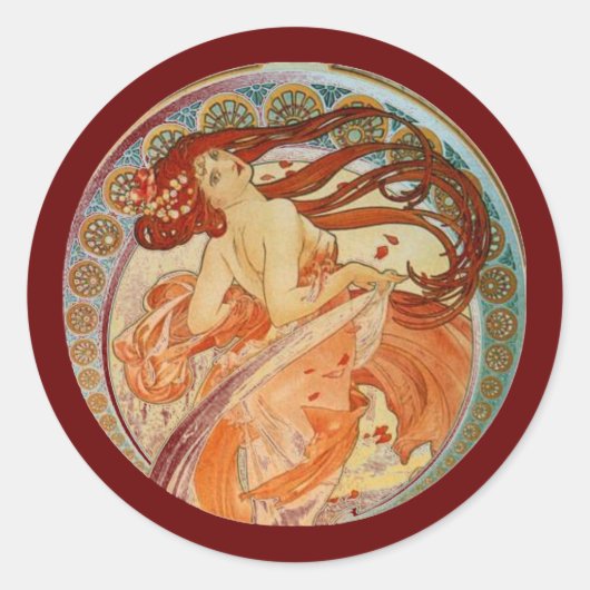 Mucha Woman Ronde Sticker (Voorkant)