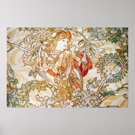 Mucha Woman with a Daisy Art Nouveau Poster Imprim (Devant)