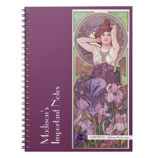 Mucha's Precioius Stones Amethyst Paars Notitieboek (Voorkant)
