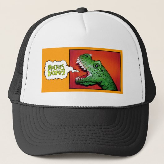 Muchos Backflips. T-Rex Trucker Hat. Trucker Pet (Voorkant)
