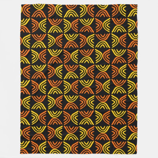 Mud Cloth Style 080215 - Ambergeel en Sinaasappel  Fleece Deken (Voorkant)