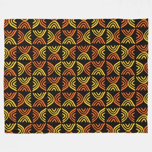 Mud Cloth Style 080215 - Ambergeel en Sinaasappel Fleece Deken (Voorkant (Horizontaal))