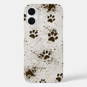 Muddy Dog Paws Prints iPhone 16 Hoesje