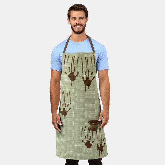 Muddy Hands en Polka-Stippen All-Over Print Apron Schort (Gedragen)