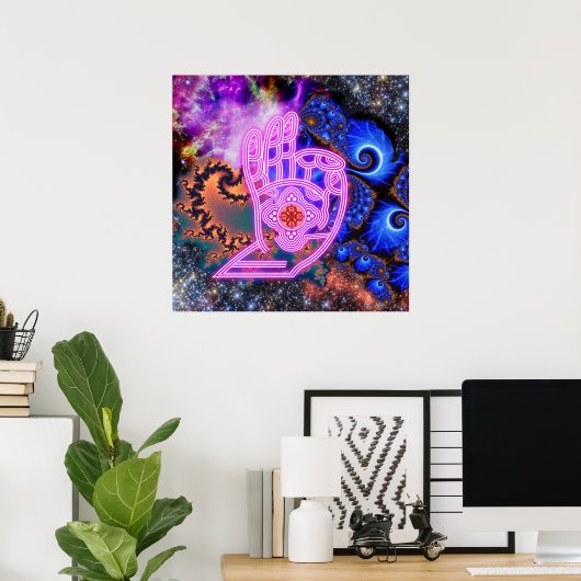 Mudra met Fractals en Galaxies Poster (Thuiskantoor)